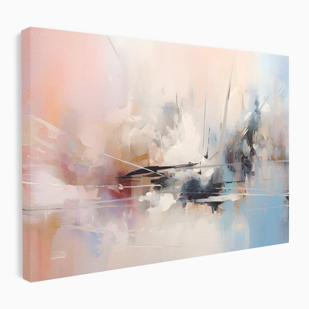 Tablou canvas cu pictura abstracta cu linii si pete pastel, fara rama, pe sasiu de lemn